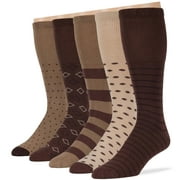 Men's Non-Binding Cotton Mid Calf Socks - 5 Pack Big Tall - Stripe Pattern - Sock Size 13-15 Shoe Size 12-15 XL Dark Brown, Brown, Beige, Light Beige