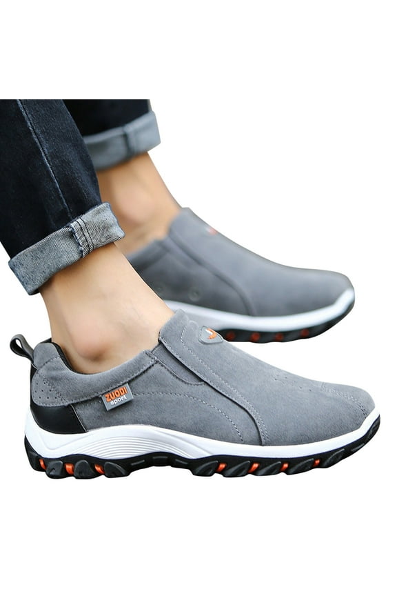 Men's Non Slip Hiking Shoes Comfortable Suede Slip On Walking Loafers Hands Free Casual Lightweight Sneakers