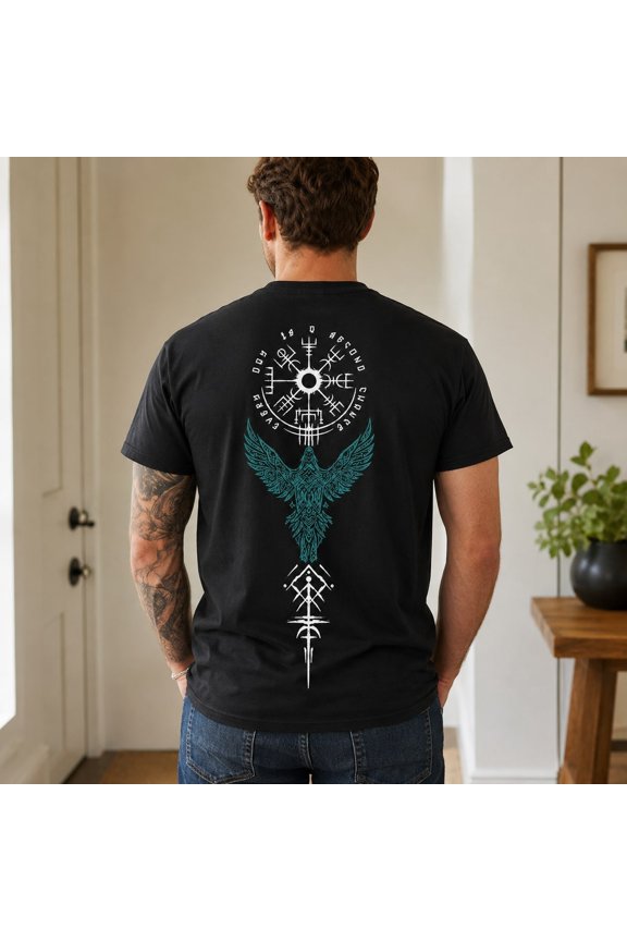 Men’s Nordic Raven Rune Compass Graphic T-Shirt, Unisex Classic Fit Tee