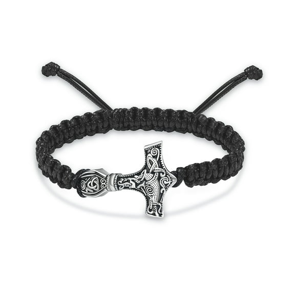 Men's Nordic Viking Mjolnir Thor Hammer Locket Adjustable Braided Rope Bracelet Memorial Cremation Jewelry for Ashes Holder Funeral Urn Bracelet for Ashes