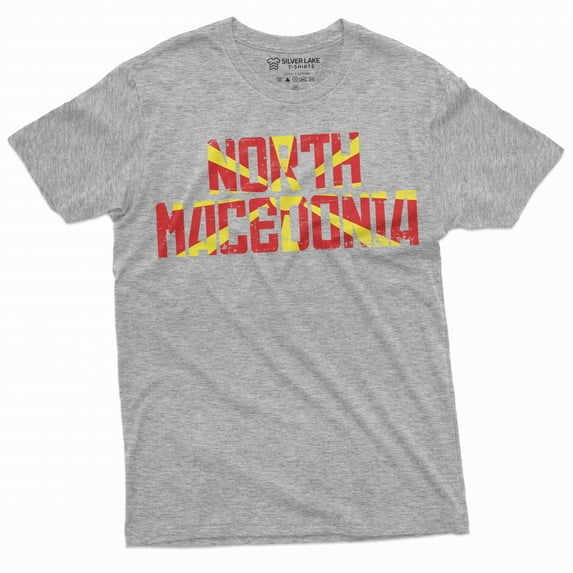 Men's North Macedonia T-shirt Macedonia Country coat of arms flag tee shirt (Large Grey)