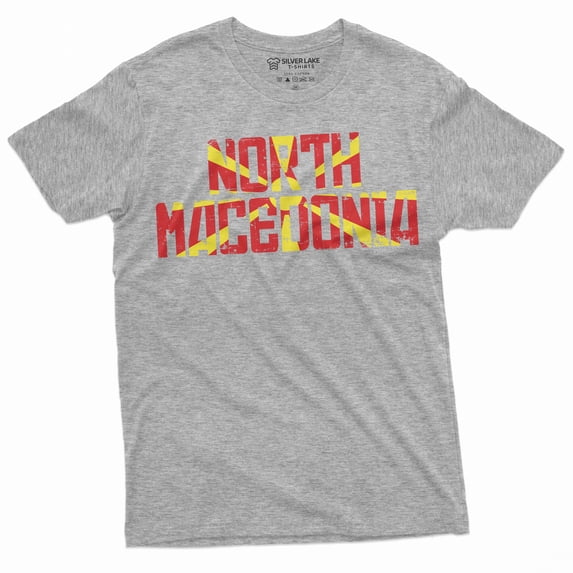 Men's North Macedonia T-shirt Macedonia Country coat of arms flag tee shirt (XX-Large Grey)