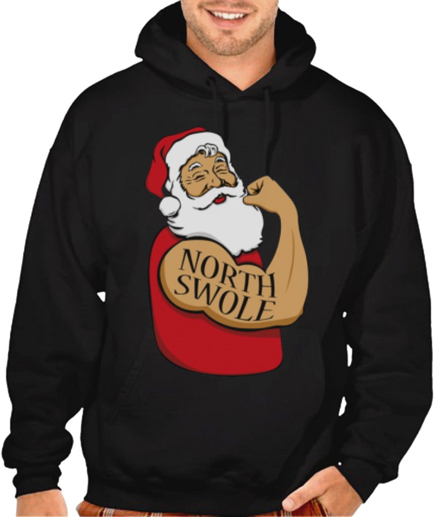 Men's North Swole Santa Claus Black Pullover Hoodie Sweater 3XLarge