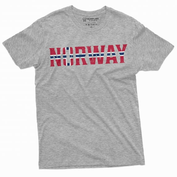 Men's Norway T-shirt Norge Norwegian Flag coat of arms tee shirt Norwegian coat of arms tee shirt (Large Grey)