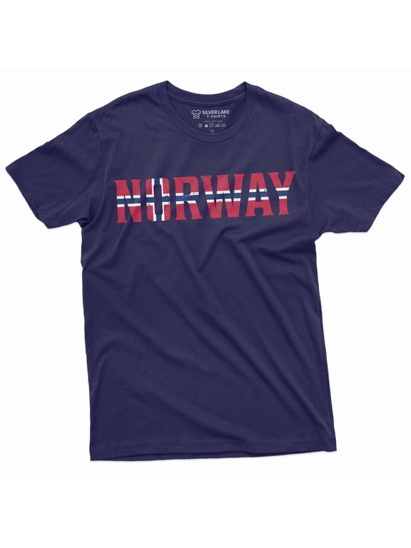 Men's Norway T-shirt Norge Norwegian Flag coat of arms tee shirt Norwegian coat of arms tee shirt (Large Navy Blue)