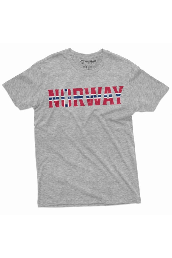 Men's Norway T-shirt Norge Norwegian Flag coat of arms tee shirt Norwegian coat of arms tee shirt (Small Grey)