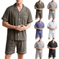 thumbnail image 1 of Men's Notch Collar Short Sleeve Pajama Set, Button Down Sleep Top & Elastic Waist Sleep Shorts with Pockets, Summer Soft Home Nightwear Coffee, 1 of 5