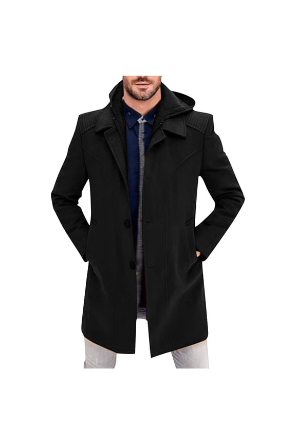 Men's Notch Lapel Double Breasted Long Trench Coat Casual Cotton Blend Peacoat Men Casual Button Solid Long Sleeve Pockets Outwear Coat
