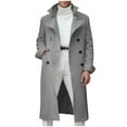 thumbnail image 1 of Men's Notch Lapel Double Breasted Wool Coat British Style Long Sleeve Trench Coat Classic Solid Fall Winter Pea Coat, 1 of 5