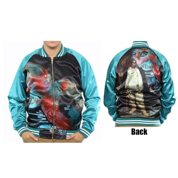 Men's Notorious B.I.G. Biggie Smalls Bomber Jacket Turquoise (Back Print) Jacket Large Turquoise