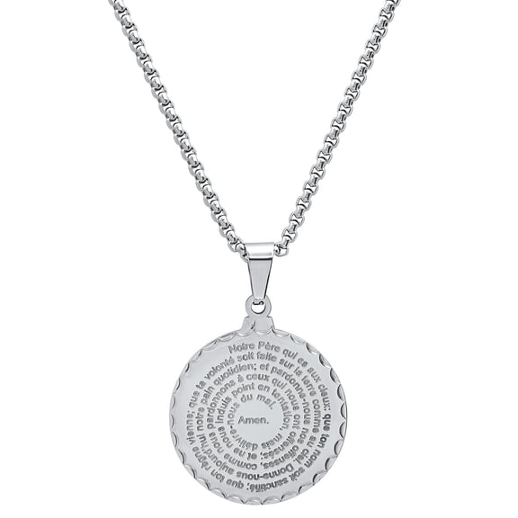 Men's Notre Pere Prayer Pendant Stainless Steel 24" Chain