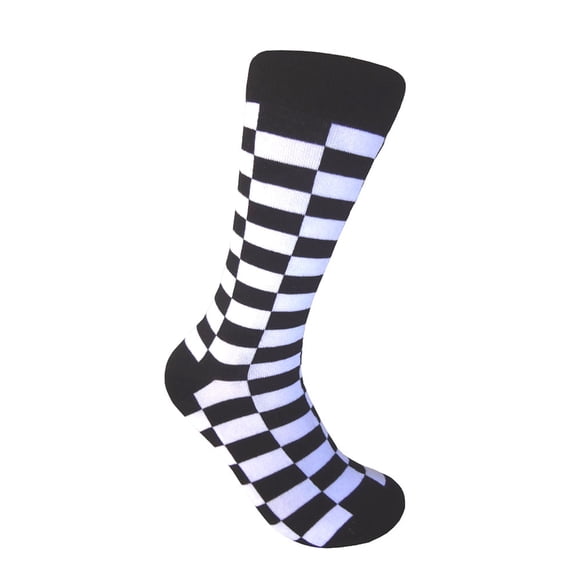 Men's Novelty Black with White Rectangle Checkerboard Pattern Mid-calf Dress Casual Socks