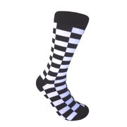 Men's Novelty Black with White Rectangle Checkerboard Pattern Mid-calf Dress Casual Socks