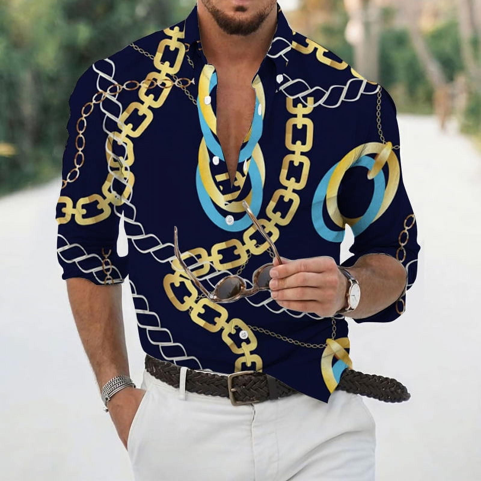 Men's Novelty Button Down Dress Shirts Casual Floral 3D Vintage Print  Casual Long Sleeve Holiday Party Shirt Fashion Top - Walmart.com
