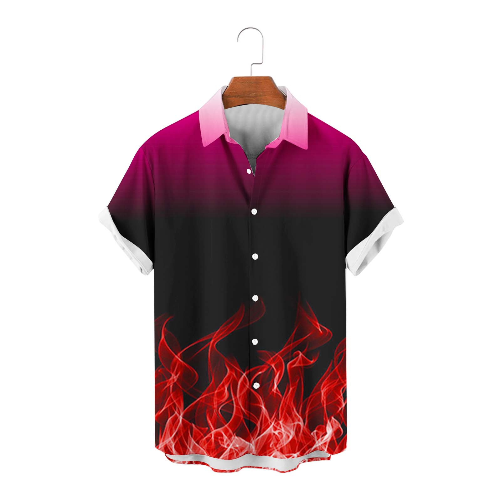 Men's Novelty Button Down Shirts Magic Flame 3D Pattern Short Sleeve