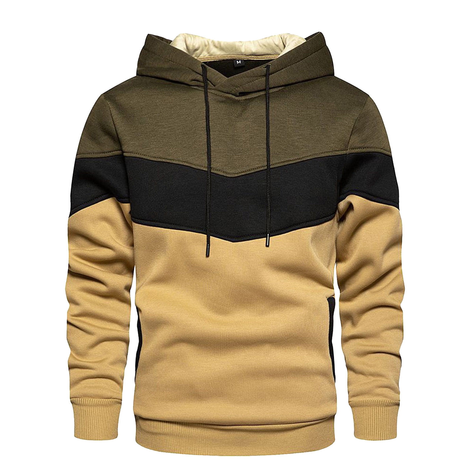 Men's Novelty Color Block Pullover Fleece Hoodie Long Sleeve Casual Sweatshirt with Pocket