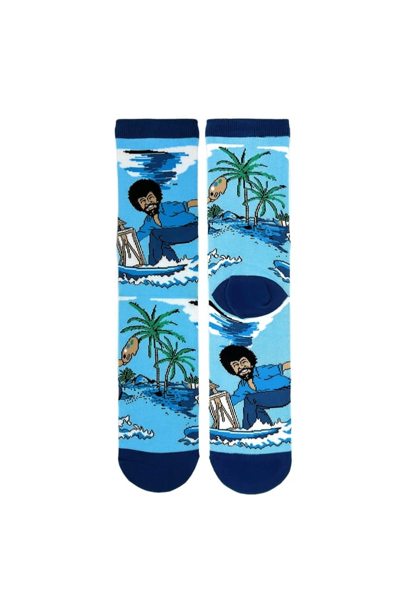 Men’s Novelty Crew Socks, Crazy Funny Cotton Dress Socks Gift - Bob Ross Waves