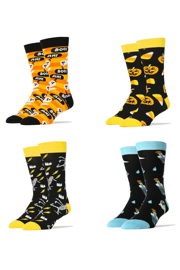 Men's Novelty Crew Socks, Funny Crazy Socks, Fun Cool Colorful Dress Casual Socks Combo, 4 Pairs