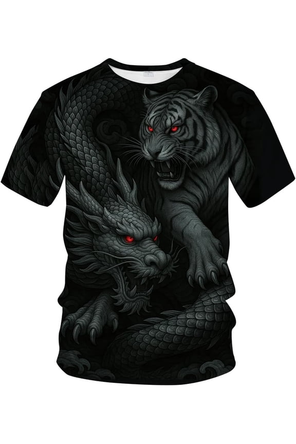 Men's Novelty Dragon T-Shirts 3D Printed Dragon Short Sleeve Tshirts Casual Summer Tee Top