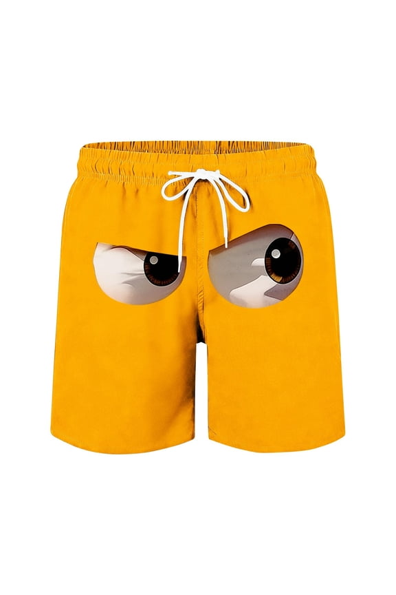 Men's Novelty Emoji Swim Trunks, Unique Print Beach Shorts, Quick Dry Casual Swimwear, Elastic Waist Summer Pants, Funny Vacation Clothing