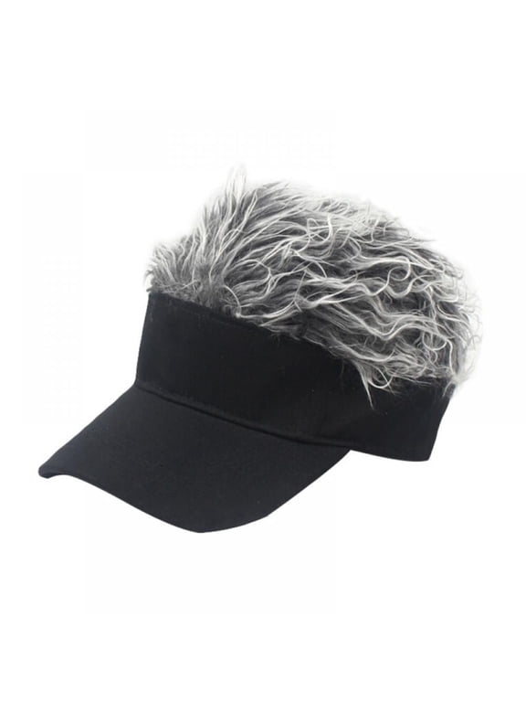 Men's Novelty Flair Spiked Hair Visor Sun Funny Golf Hats Fake Wig Peaked Adjustable Baseball Caps