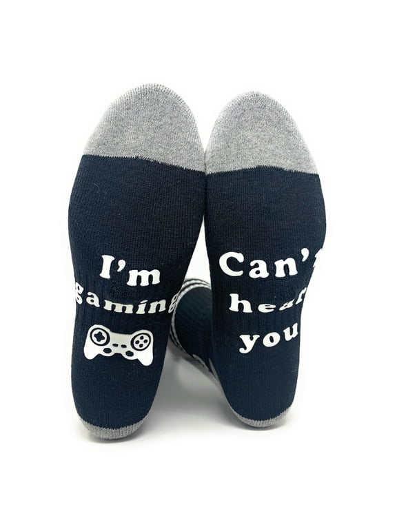 Men's Novelty Funny Saying Athletic Crew Socks, I'm Gaming, Can't Hear You, Non-Slip Socks