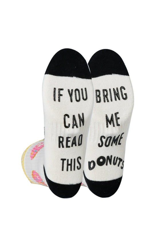 Men's Novelty Funny Saying Athletic Crew Socks, If You Can Read This, Bring Me Some Donut, Fun Gripper Socks
