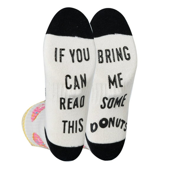 Men's Novelty Funny Saying Athletic Crew Socks, If You Can Read This, Bring Me Some Donut, Fun Gripper Socks