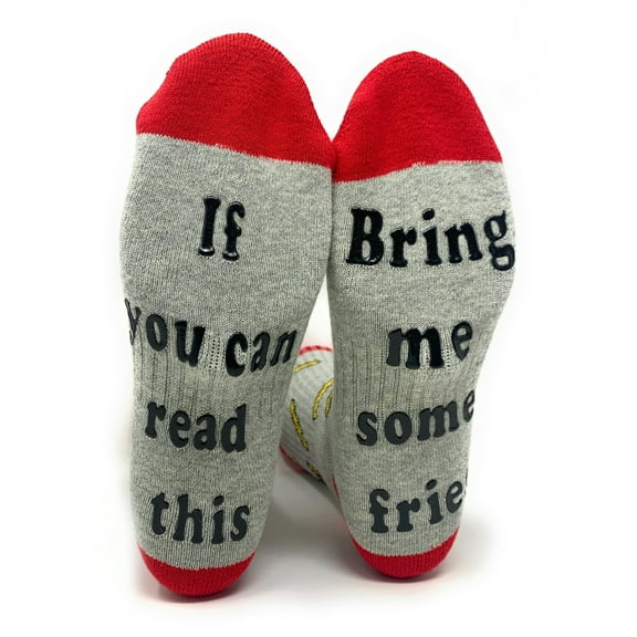 Men's Novelty Funny Saying Athletic Crew Socks, If You Can Read This, Bring Me Some Fries, Fun Non-Slip Socks