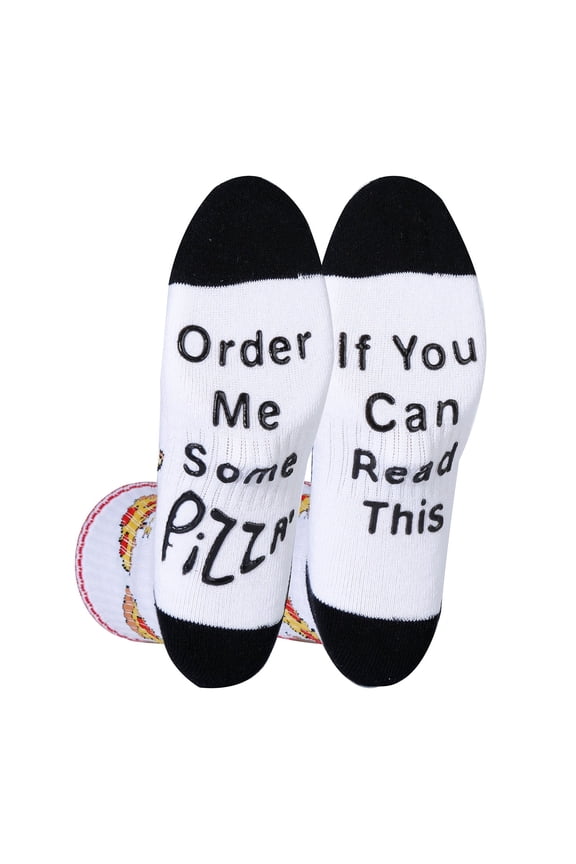 Men's Novelty Funny Saying Athletic Crew Socks, If You Can Read This, Order Me Some Pizzas" Fun Gripper Socks