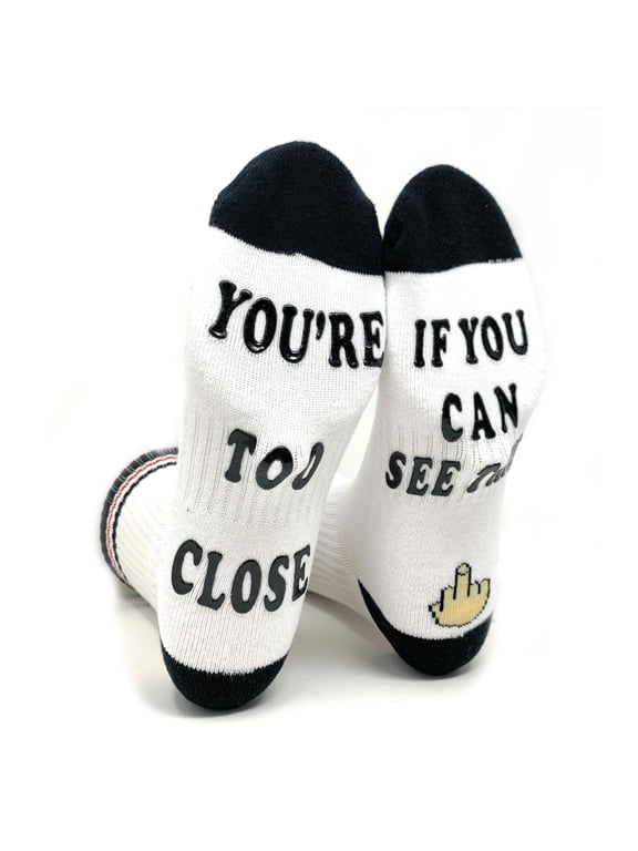Men's Novelty Funny Saying Athletic Crew Socks, If You Can Read This, You're Too Close, Non-Slip Socks
