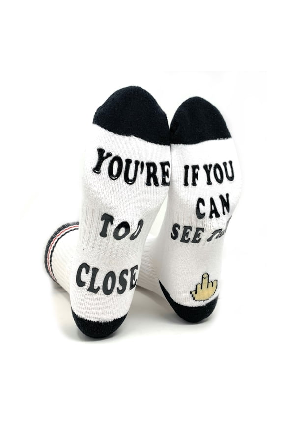 Men's Novelty Funny Saying Athletic Crew Socks, If You Can Read This, You're Too Close, Non-Slip Socks