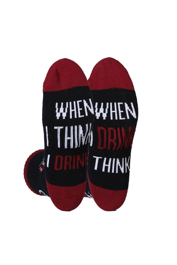 Men's Novelty Funny Saying Athletic Crew Socks, When I Drink I Think, Fun Gripper Socks