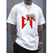 Mens Novelty Graphic Tees Shirt Boys Cotton Oversized T-Shirt Short Sleeve Vintage Y2k Streetwear Casual Tee Top White F L