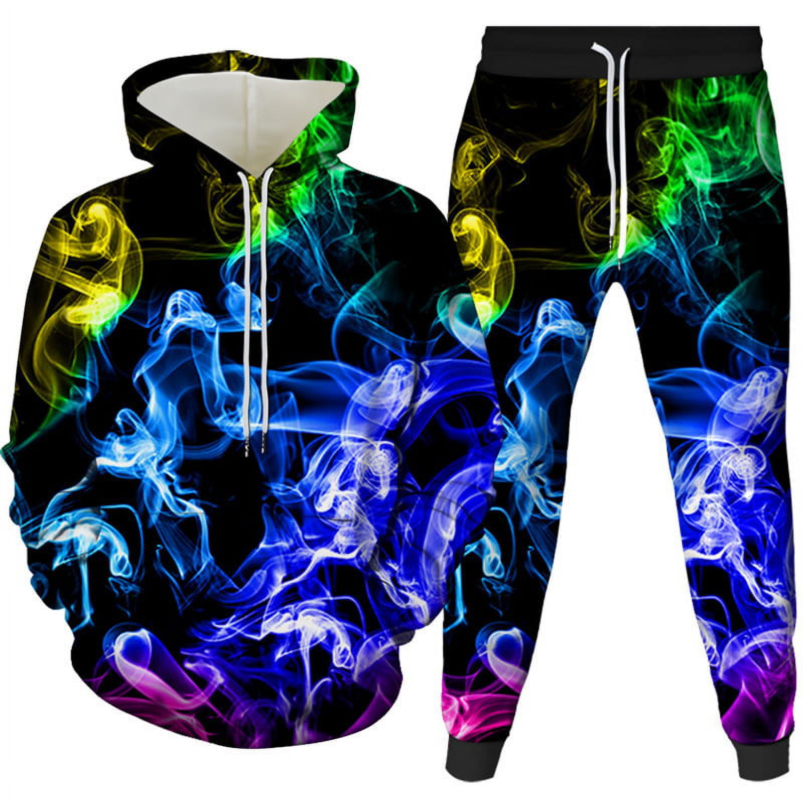 Men's Novelty Hoodies and Sweatpants Set Colorful 3D Printing Long