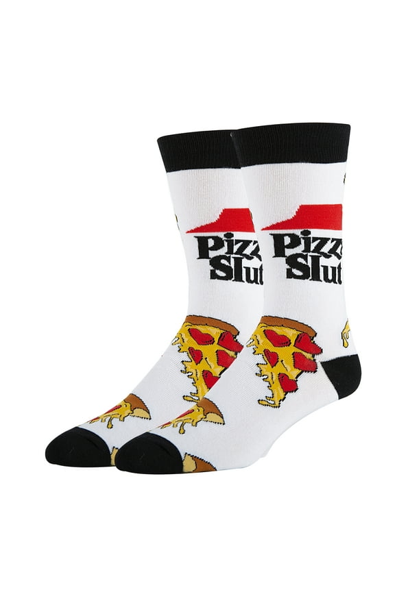 Mens Novelty Humor Crew Socks, Crazy Funny Saying Cotton Dress Socks Gift - Pizza Sl*t