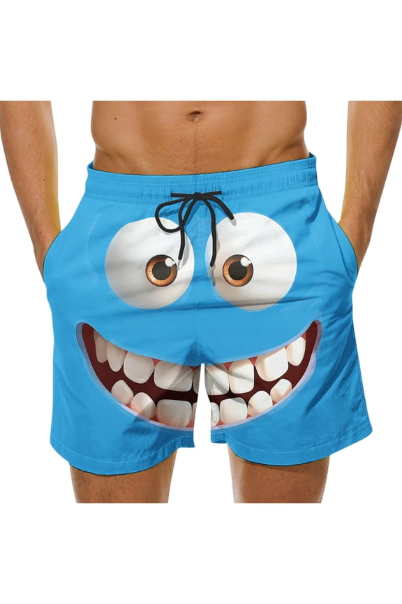 Men's Novelty Print Board Shorts, Funny Swimming Trunks for Men, Quick Dry Beachwear Shorts, Elastic Waist Casual Outfits, Vibrant Summer Clothing