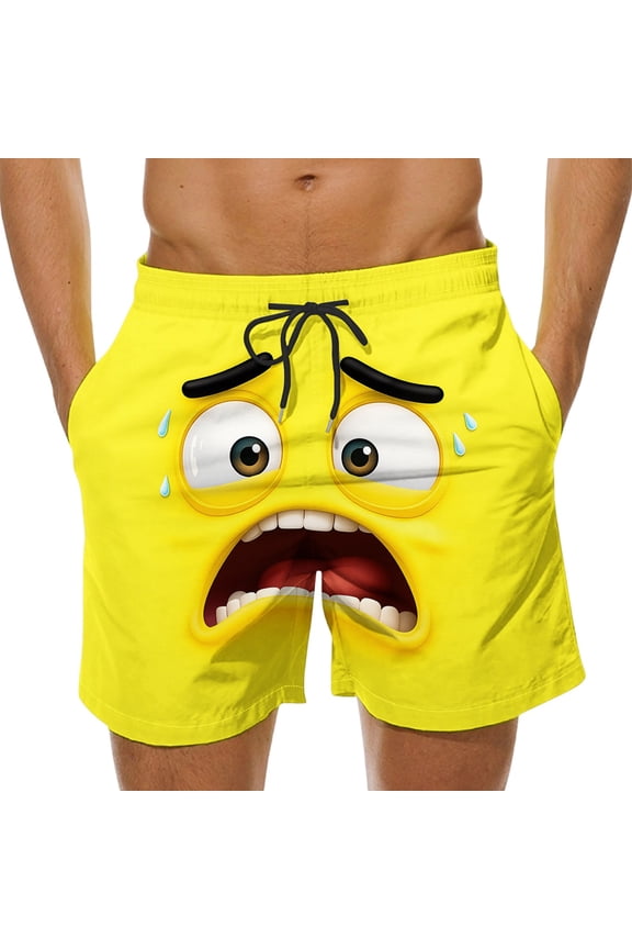 Men's Novelty Print Board Shorts, Quick Dry Funny Swim Trunks, Casual Beach Shorts, Elastic Waist Summer Outfits, Comfortable Swimwear Clothing