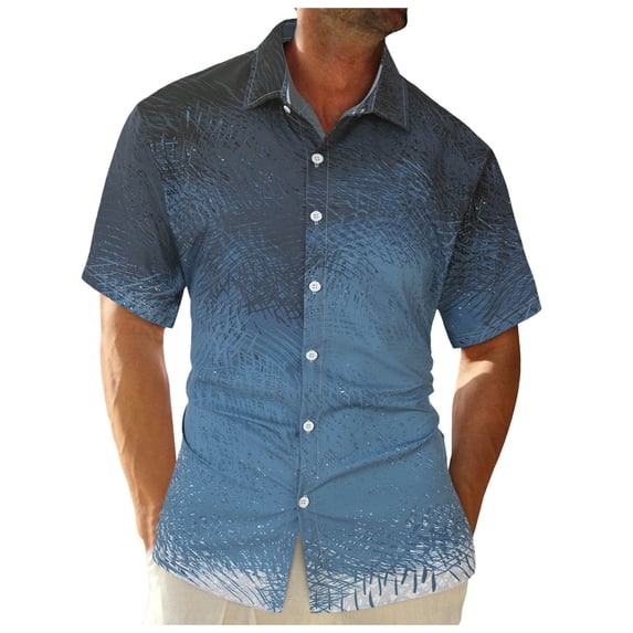 Men's Novelty Shirts Lapel Button Down Print Short Sleeve Regular Fit Breathable Tees Summer Casual Tee Top