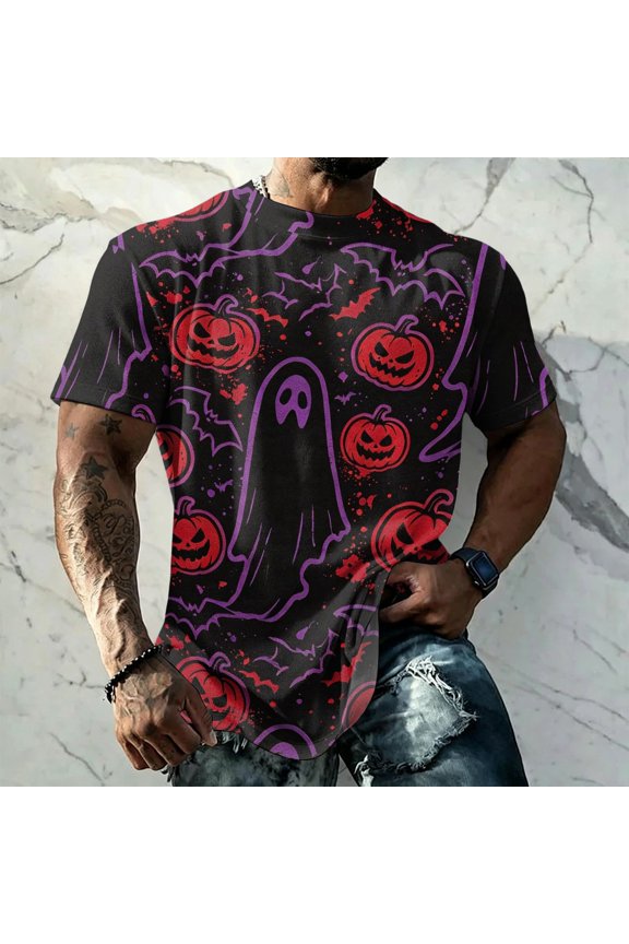 Men's Novelty Skull T-Shirt Skull Graphics Casual Vintage Short Sleeve Crew Neck Tee Shirts 2026 Trendy Comfy Blouses for Halloween Party Vermilion L