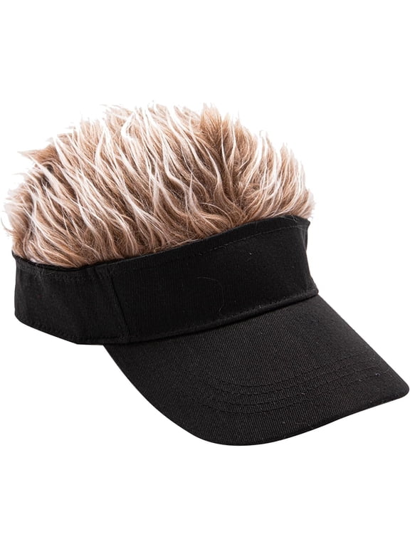 Men's Novelty Spiked Hair Visor, Adjustable Funny Golf Hats Sun Cap - Wig Peaked Baseball Hat with Hair Beige