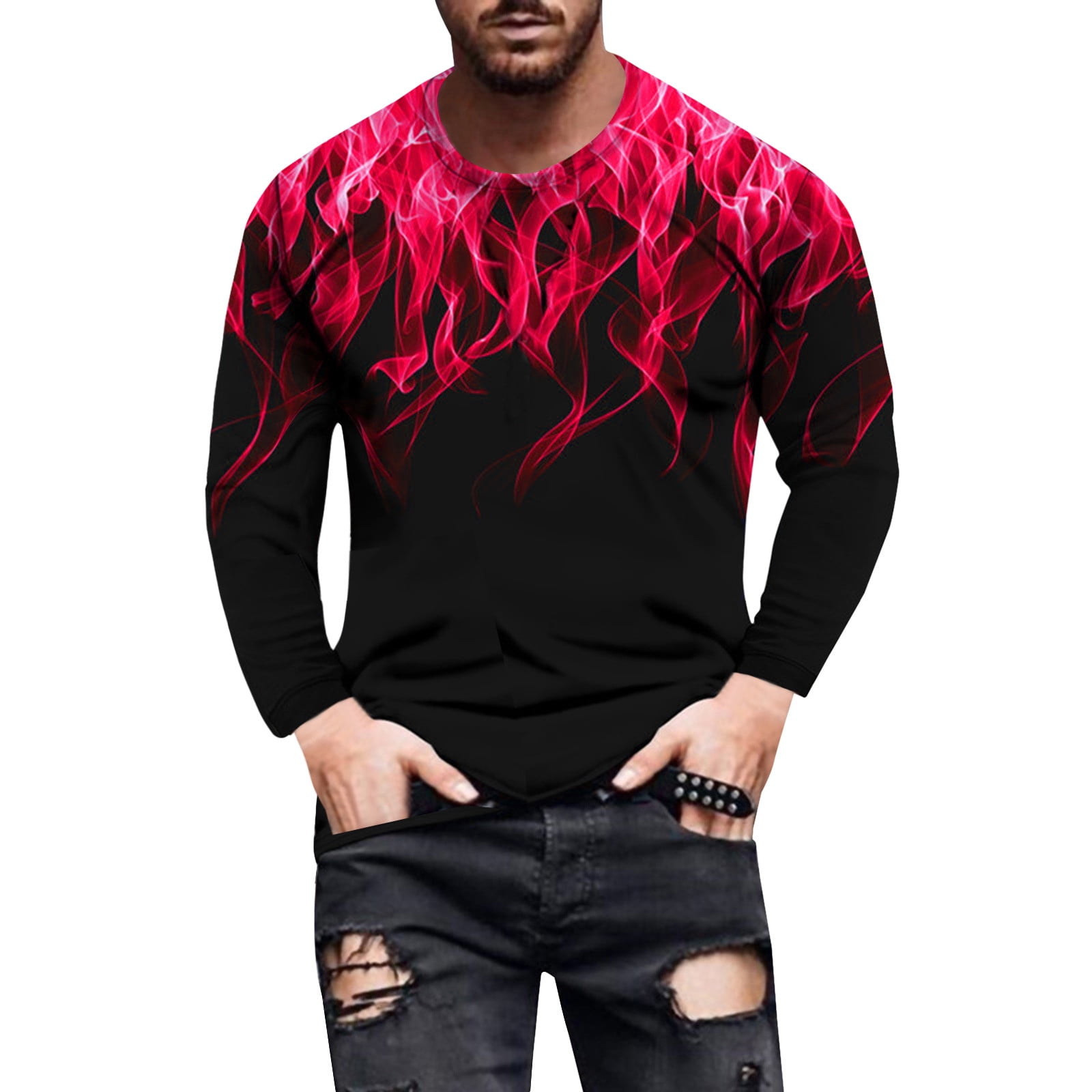 Men's Novelty T-Shirt Flame Round Long Sleeve Men's Athletic T-Shirt - Walmart.com