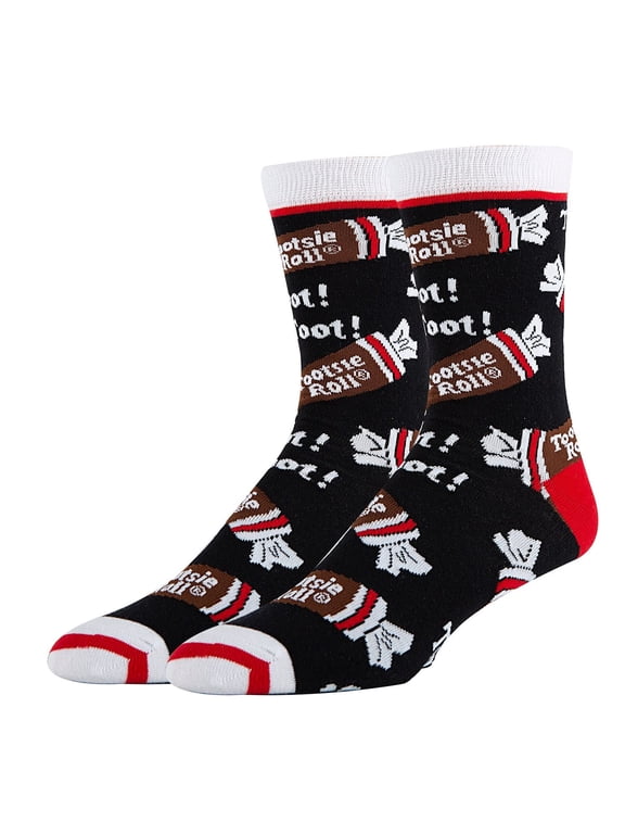Mens Novelty Tootsie Roll Crew Socks, Crazy Funny Cotton Dress Socks Gift for Candy Lover - Toot Toot Tootsie