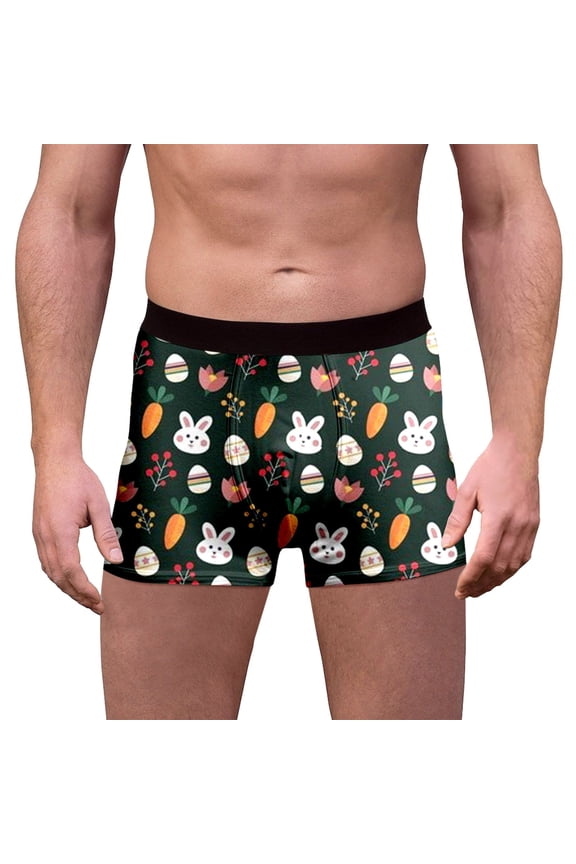 Men's Novelty Underwear Easter Digital Print Breathable Boxers Dark Green S