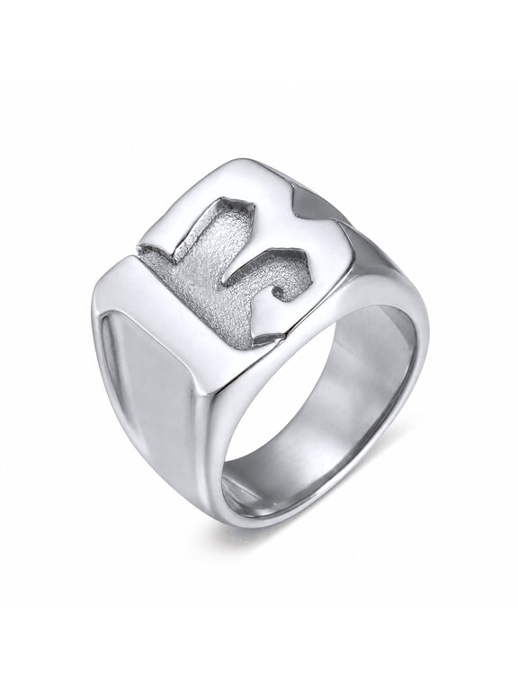 Men's Number 13 Signet Ring, 316 Stainless Steel Bold Statement Ring
