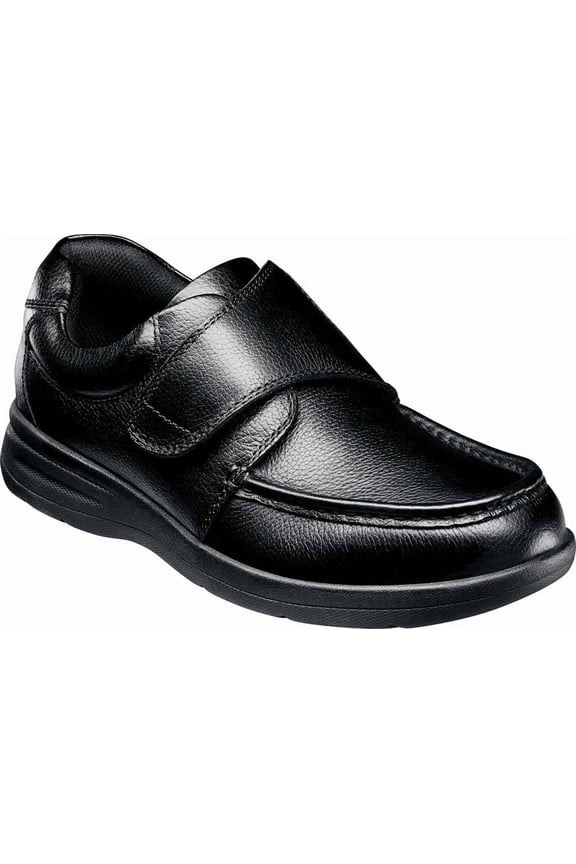 Men's Nunn Bush Cam Moc Toe Hook and Loop Slip On Shoe Black Tumbled 10 W