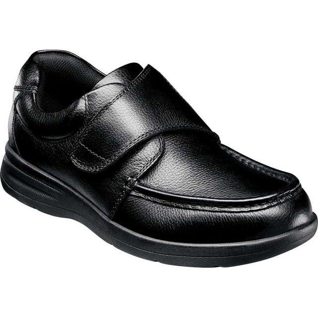 Men's Nunn Bush Cam Moc Toe Hook and Loop Slip On Shoe Black Tumbled 9.5 XW