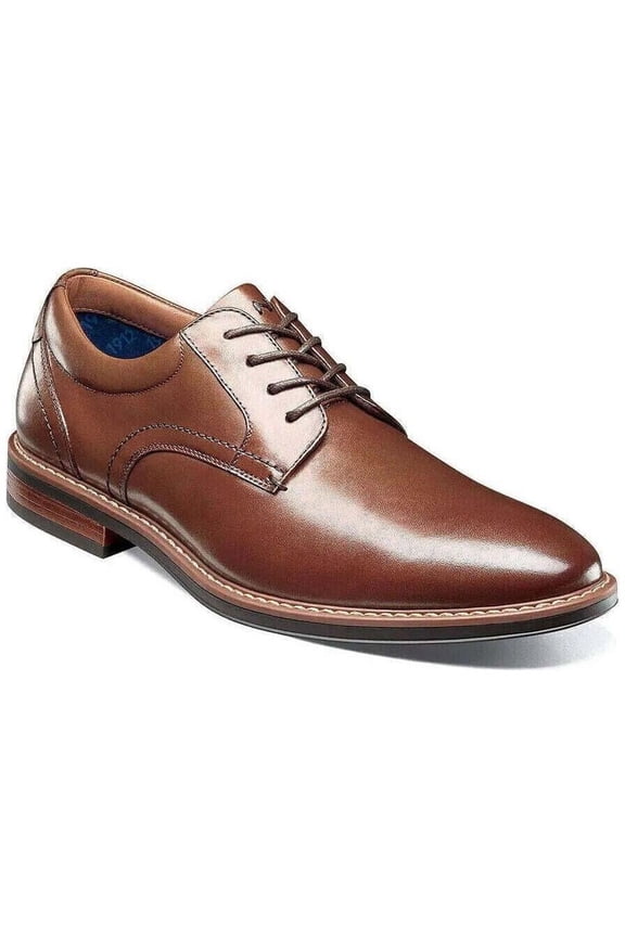 Men's Nunn Bush Centro Flex Plain Toe Oxford Dress Shoes Cognac 84982-221