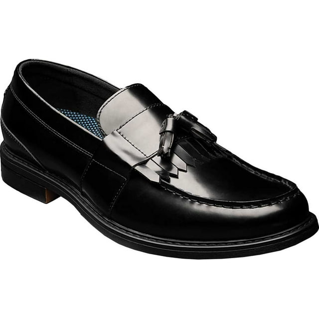 Men's Nunn Bush Keaton Moc Toe Kiltie Tassel Slip On II Black Polished Leather 8 W
