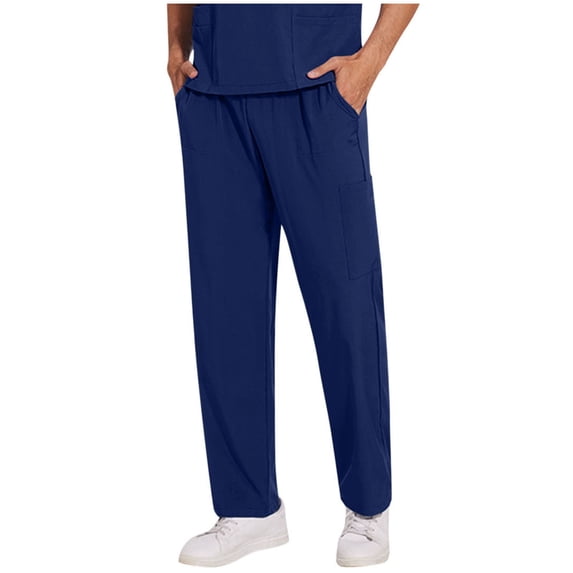 Men's Nurse Scrub Pants Drawstring Waistband Pant with 4 Pockets Lightweight Straight Medical Stretch Trousers